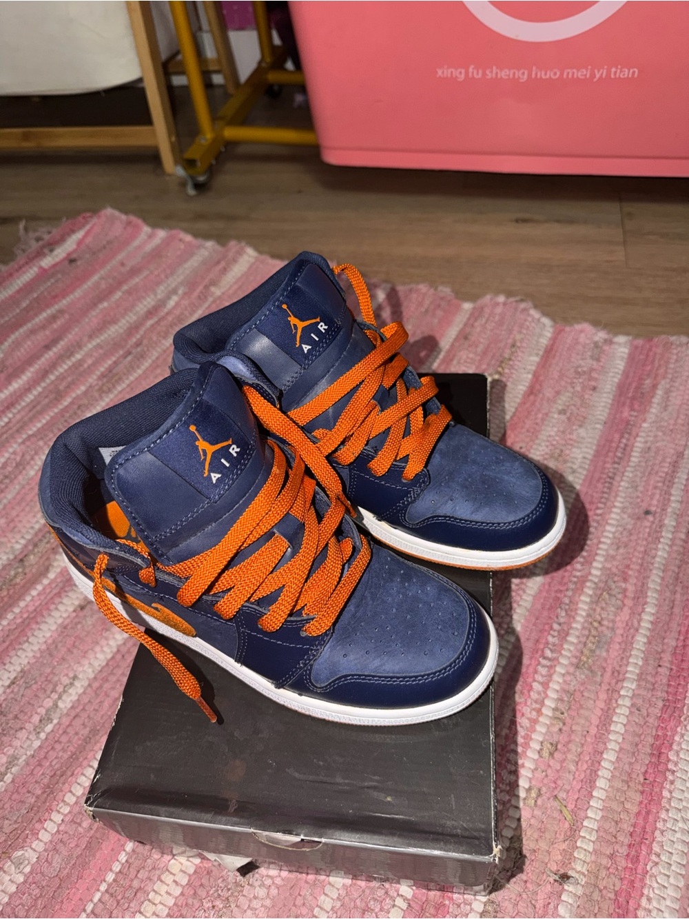 Nike Air Jordan High-Top Sneakers in Navy and Orange